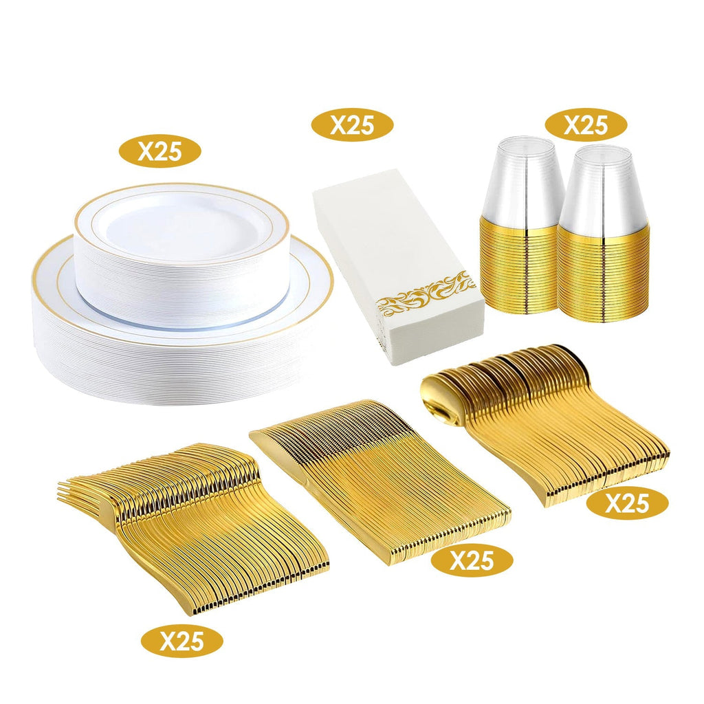 175Pcs Disposable Gold Dinnerware Set
