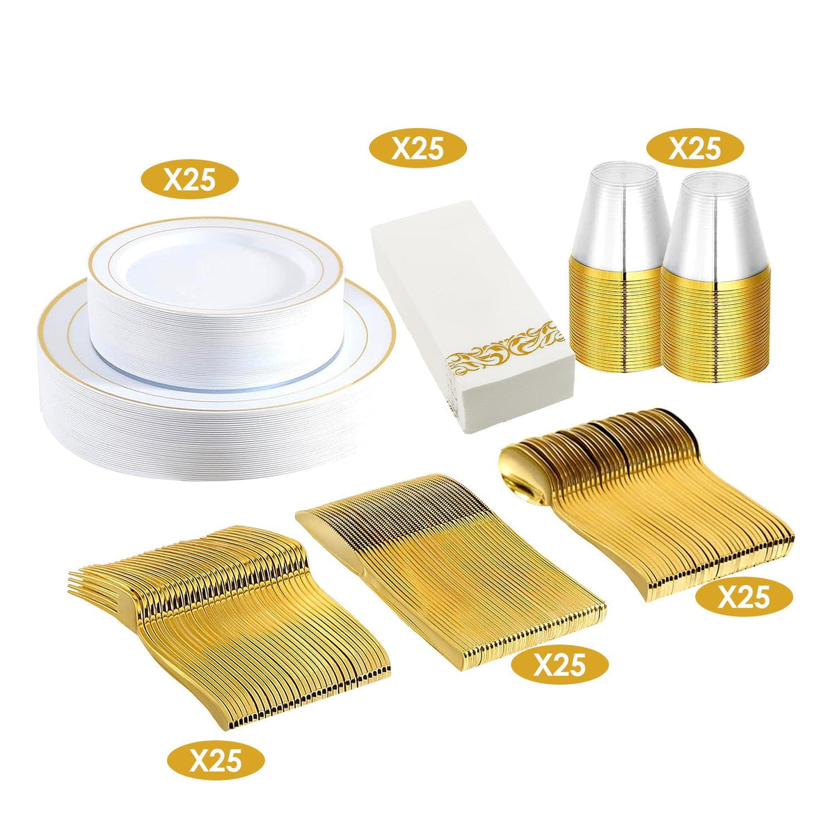 175Pcs Disposable Gold Dinnerware Set