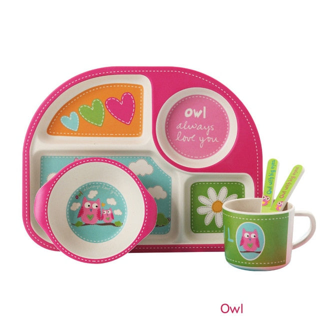 5pcs/set Baby Dinnerware Bamboo Fiber Children Tableware Set