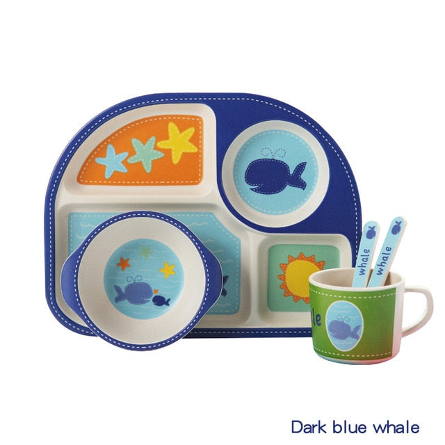 5pcs/set Baby Dinnerware Bamboo Fiber Children Tableware Set