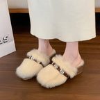 New Arrival Autumn Women's Low Heel Furry Slippers