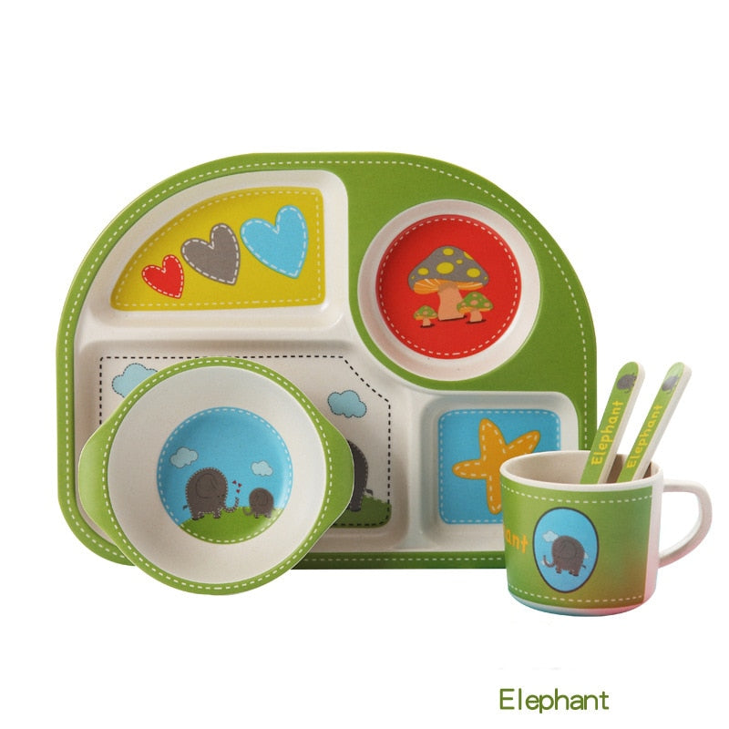5pcs/set Baby Dinnerware Bamboo Fiber Children Tableware Set