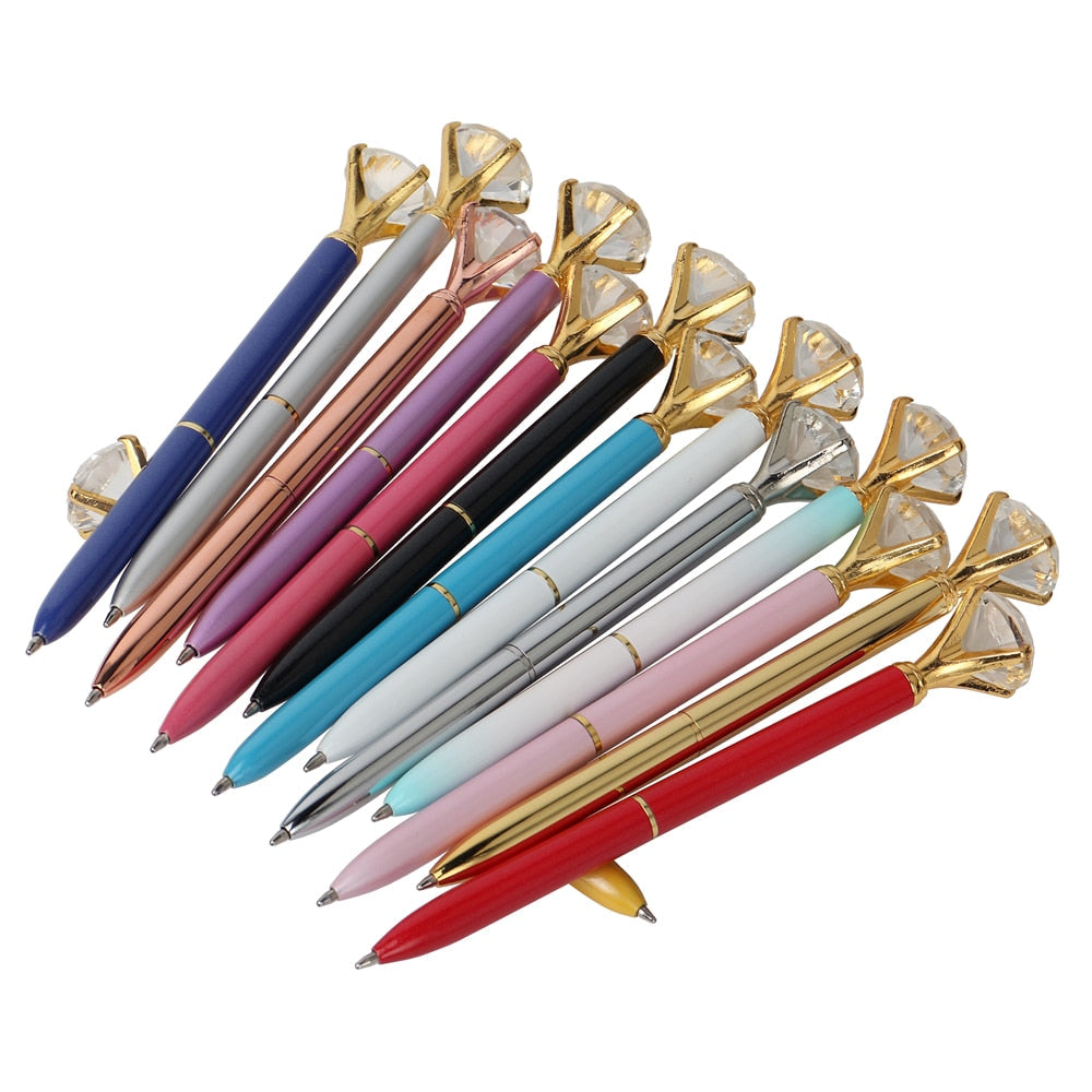 21Color Kawaii Ballpoint Pen Big Gem Metal Ball Pen With Large Diamond