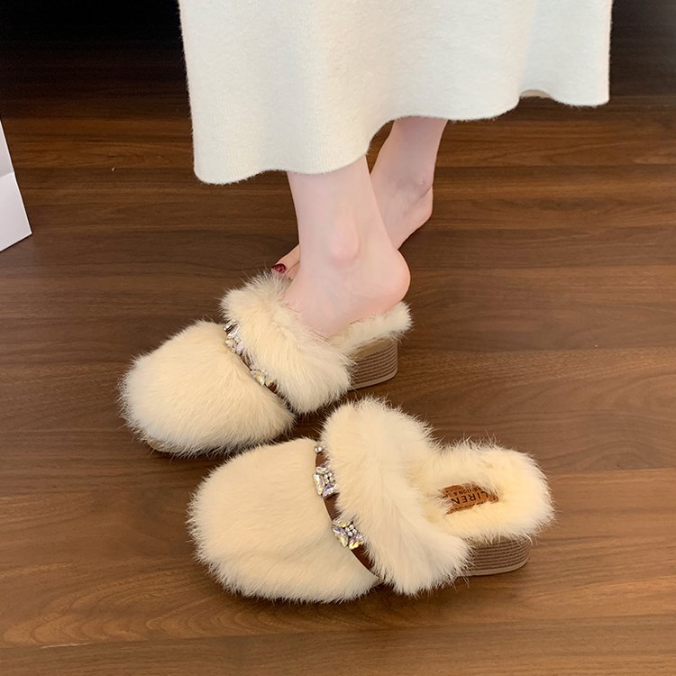 New Arrival Autumn Women's Low Heel Furry Slippers