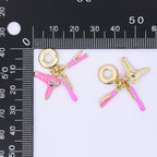 24K Gold Filled 16mm Pink Hair Blower Straightener Comb Beauty Set Rondelle Drop Charm | AC1620