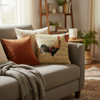 Tache Rooster Postcard European Farmhouse Cottage Vintage Tapestry Woven Throw Pillow Cover (15051)
