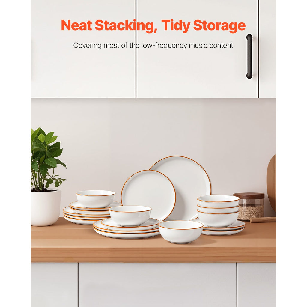 18 PCS Dinnerware Set Ceramic Plates and Bowls Sets Service for 6 White