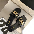 Women Sandals Design Gold Chain Closed Toe Slip On Mules Shoes
