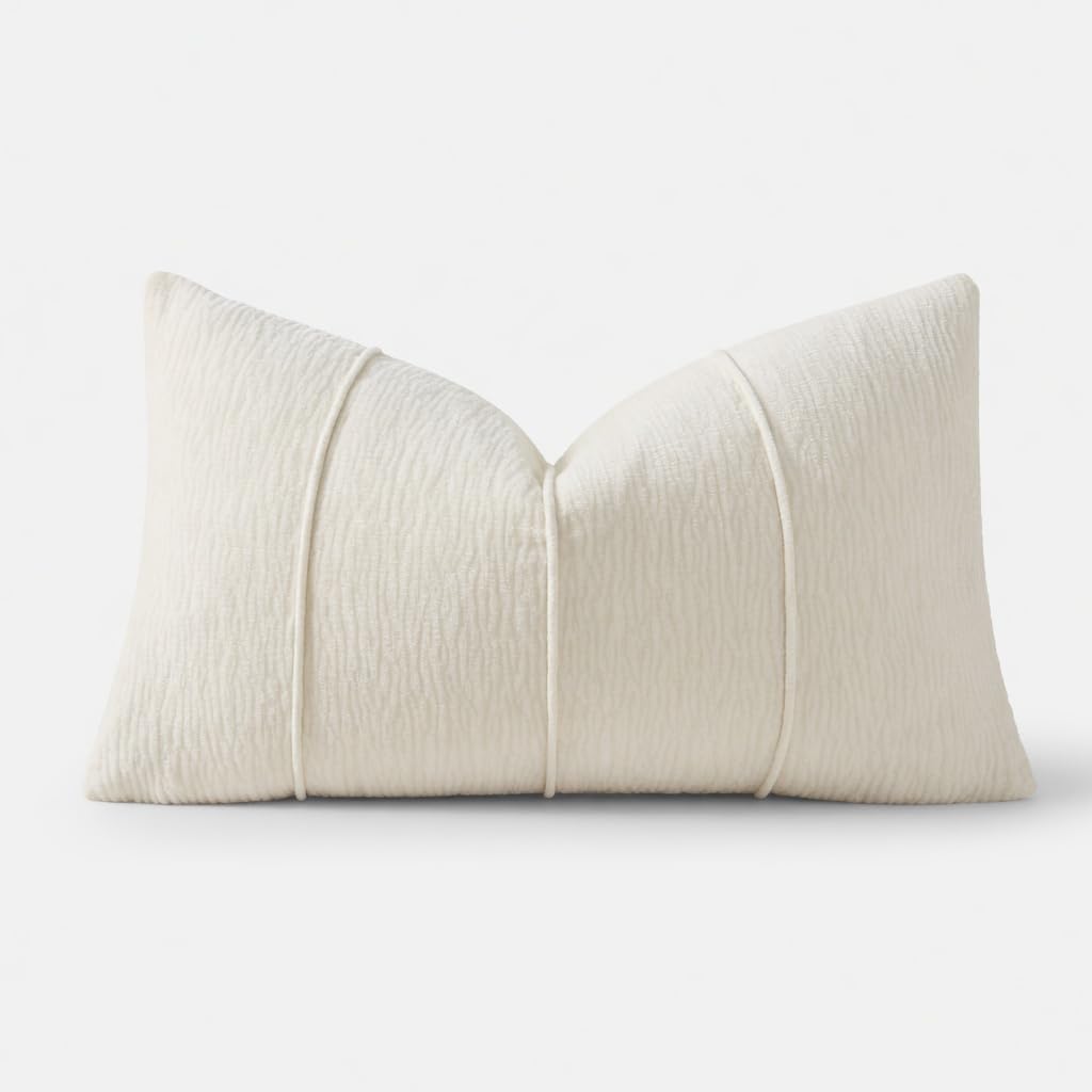 Fennco Styles Beige Chenille Lumbar Throw Pillow with Insert 12" X 20"