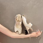 Summer Women Polka Dot Square Toe Closed Toe Sandals