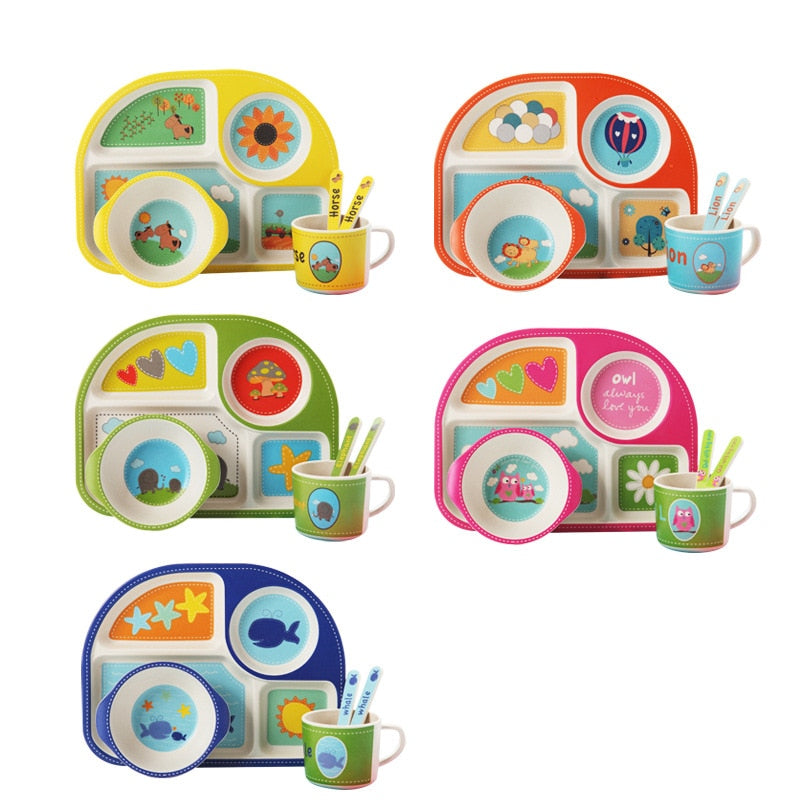 5pcs/set Baby Dinnerware Bamboo Fiber Children Tableware Set