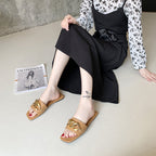 Women Sandals Design Gold Chain Closed Toe Slip On Mules Shoes