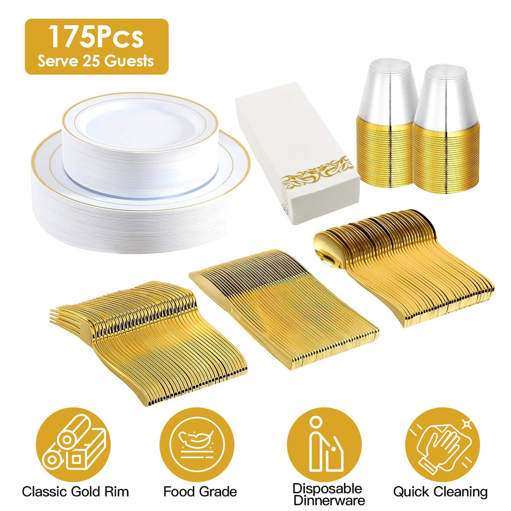 175Pcs Disposable Gold Dinnerware Set