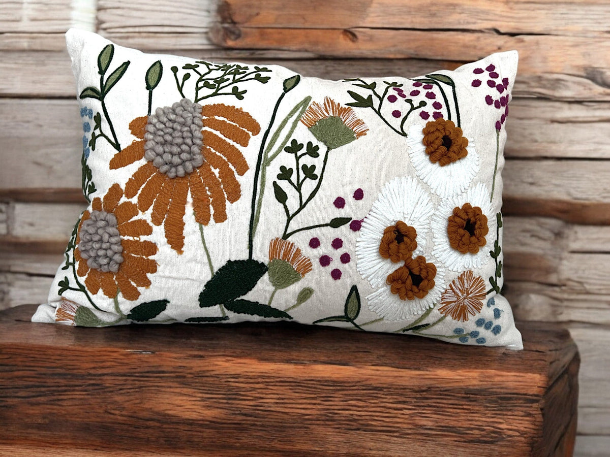 16" x 24" Oversized Floral Embroidered Throw Pillow Cover Sham