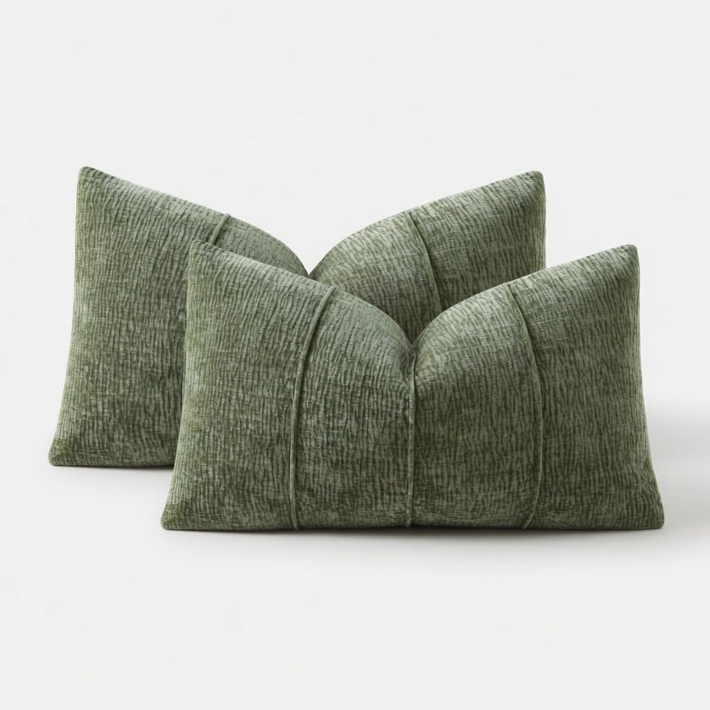 Fennco Styles Beige Chenille Lumbar Throw Pillow with Insert 12" X 20"