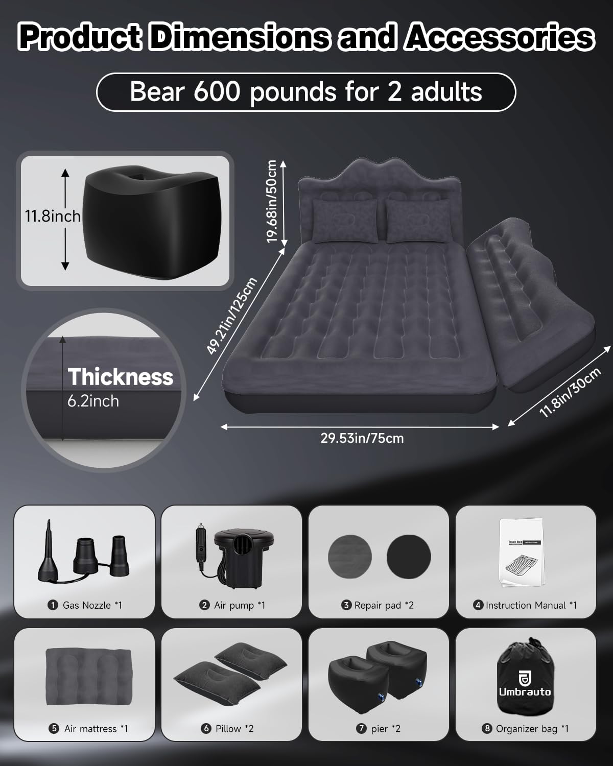 Umbrauto 29.53in/75cm Wide Car Air Mattress