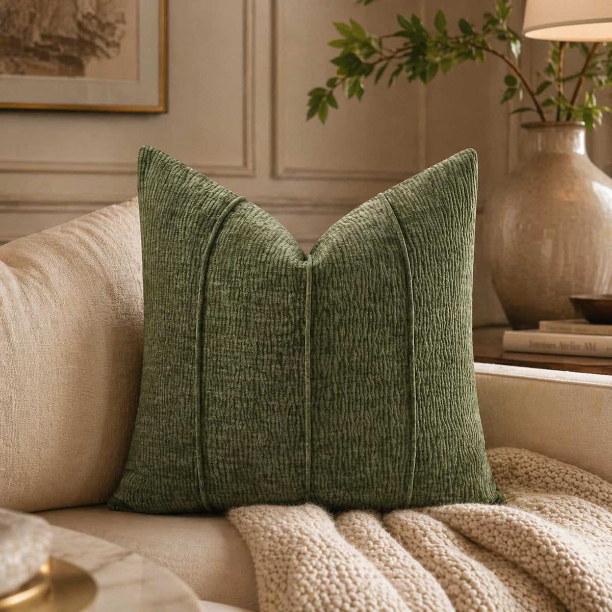 Fennco Styles Beige Chenille Lumbar Throw Pillow with Insert 12" X 20"