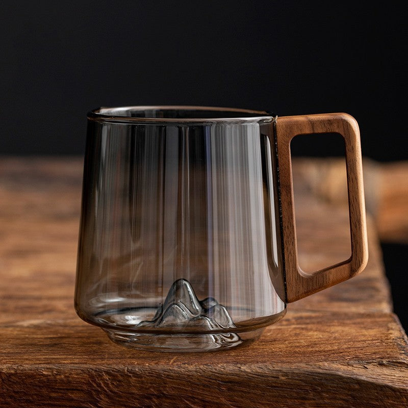 Guanshan Glass Single-layer Side Wooden Handle Drinking Cups