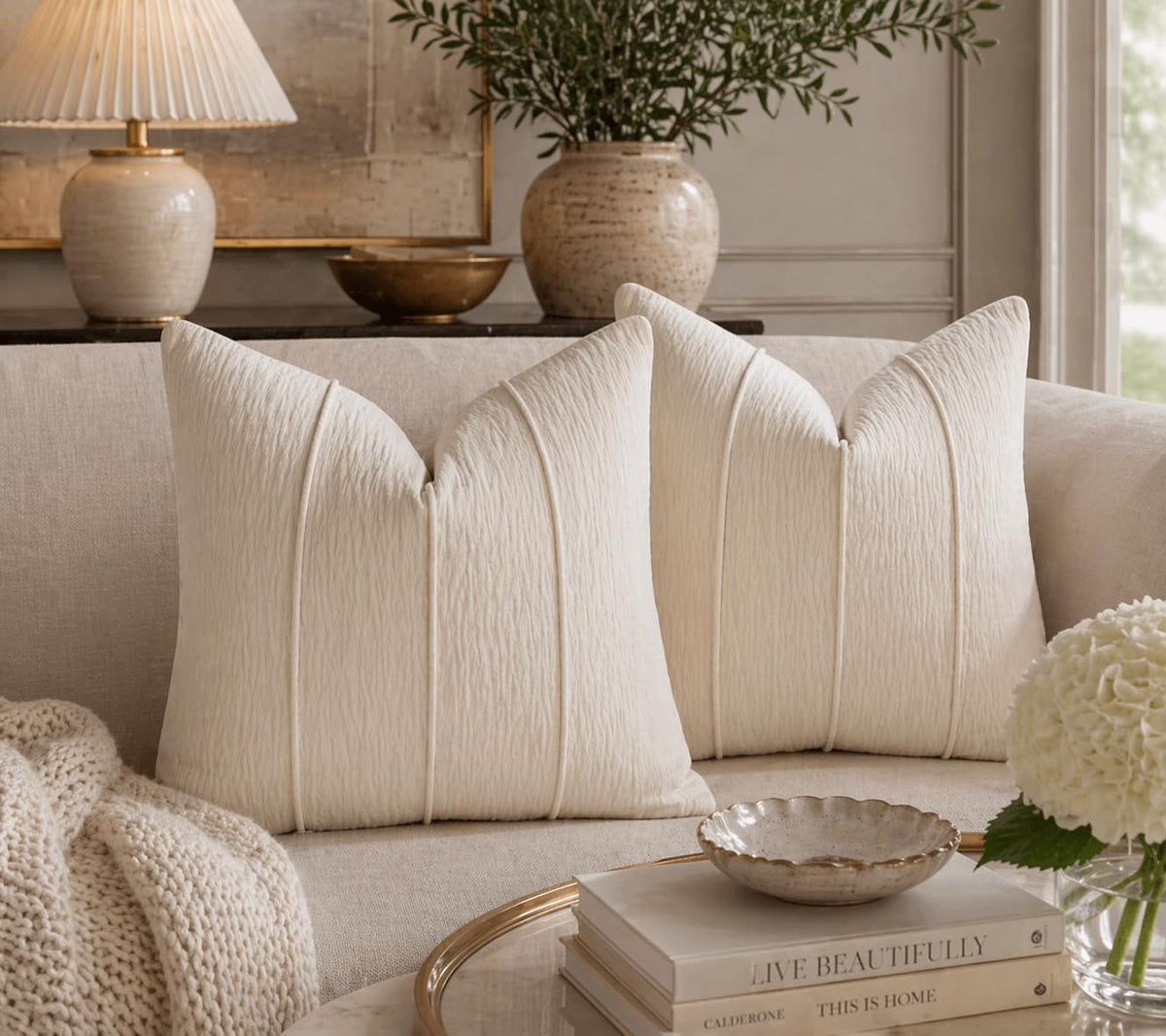 Fennco Styles Beige Chenille Lumbar Throw Pillow with Insert 12" X 20"