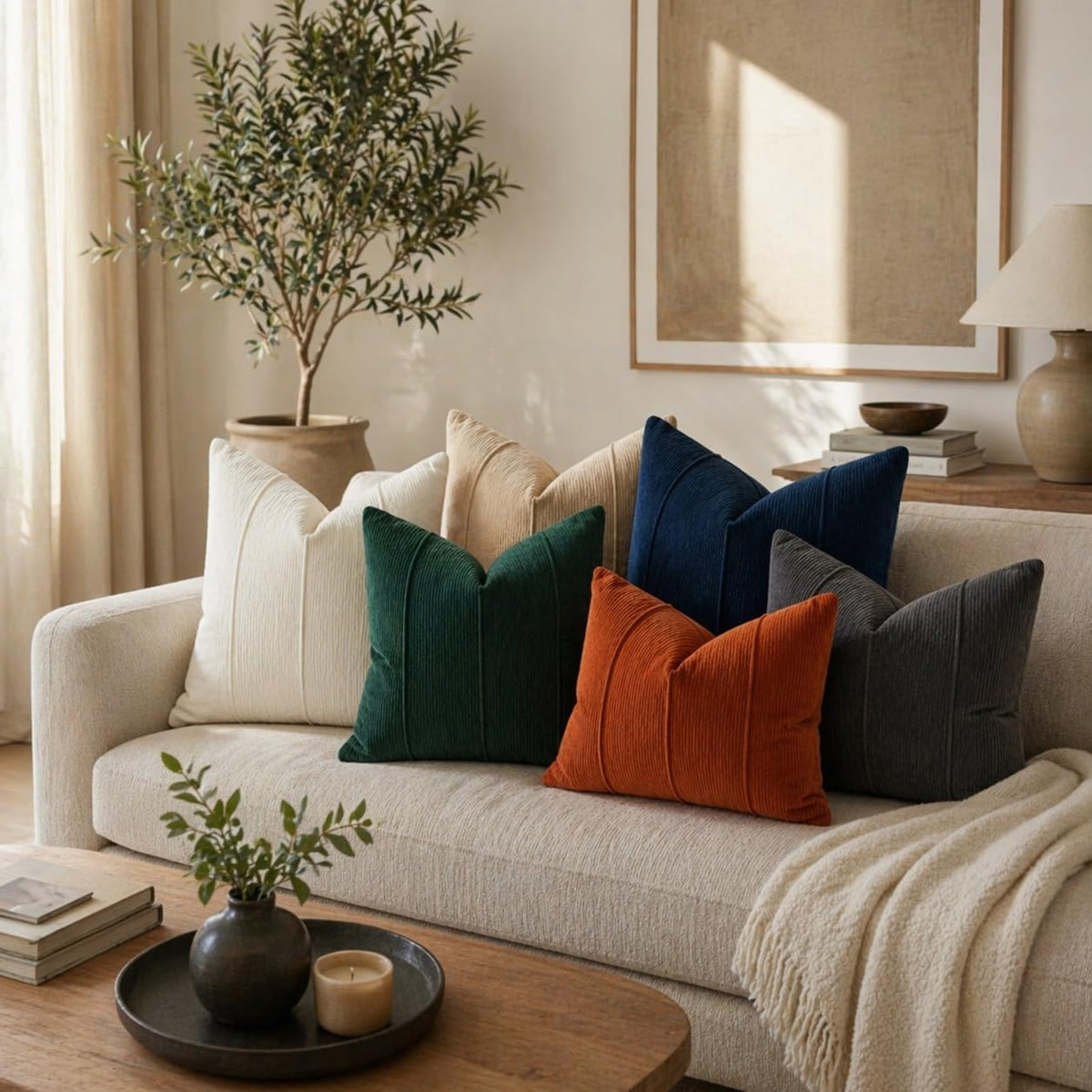 Fennco Styles Beige Chenille Lumbar Throw Pillow with Insert 12" X 20"