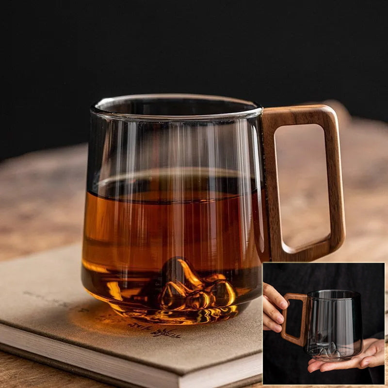 Guanshan Glass Single-layer Side Wooden Handle Drinking Cups