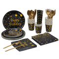 201PCS Black Gold Birthday Party Supplies For 25 Guests Happy Birthday Disposable Dinnerware Set