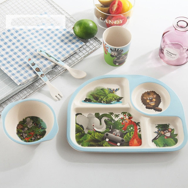 5pcs/set Baby Dinnerware Bamboo Fiber Children Tableware Set