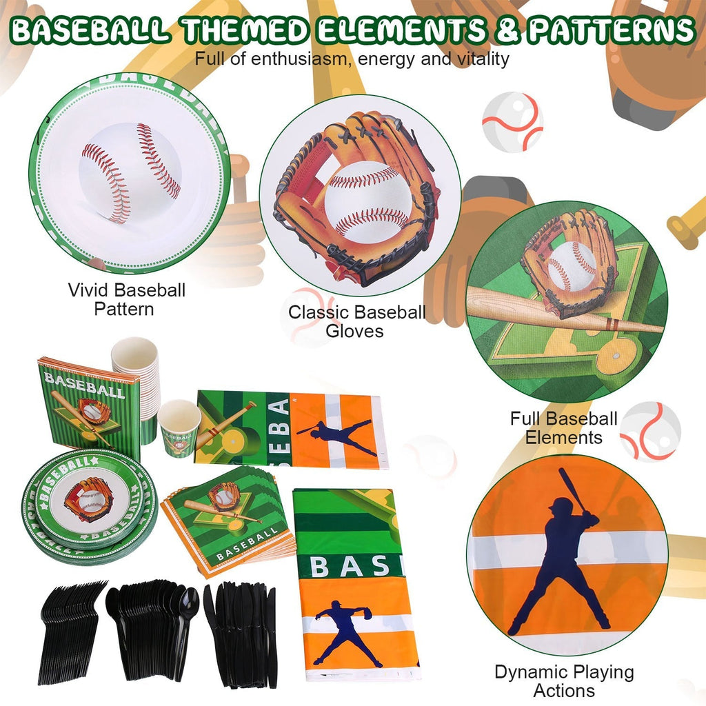 171Pcs Baseball Party Supplies Kit Baseball Birthday Party Disposable Dinnerware Set