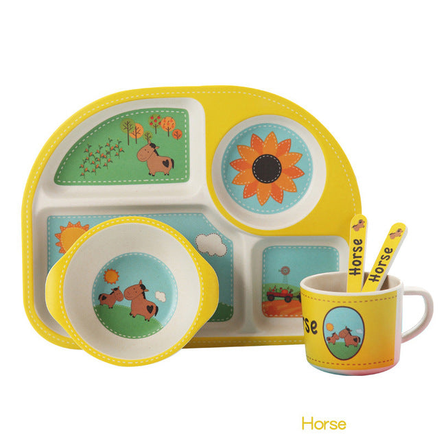 5pcs/set Baby Dinnerware Bamboo Fiber Children Tableware Set