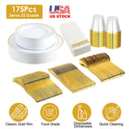 175Pcs Disposable Gold Dinnerware Set