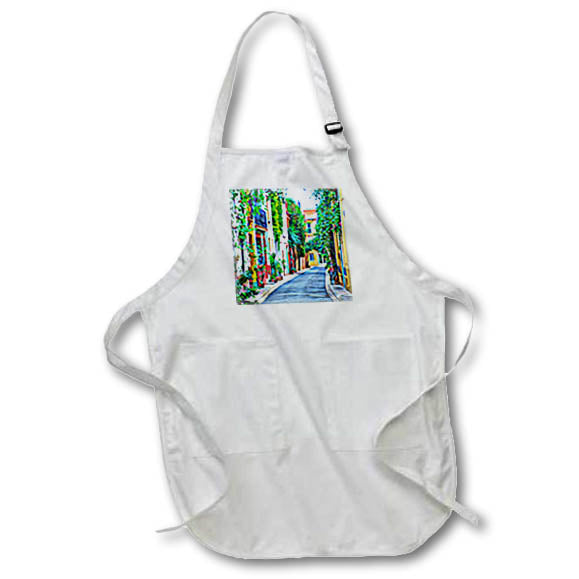 Apron - Quaint Road Of Shops In France Image Of Light Infused Painting Light Infused Paintings