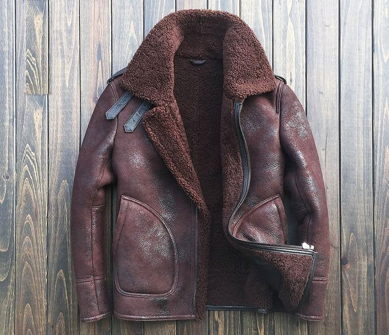 Men's Distressed Burgundy-Brown B3 Sheepskin Bomber