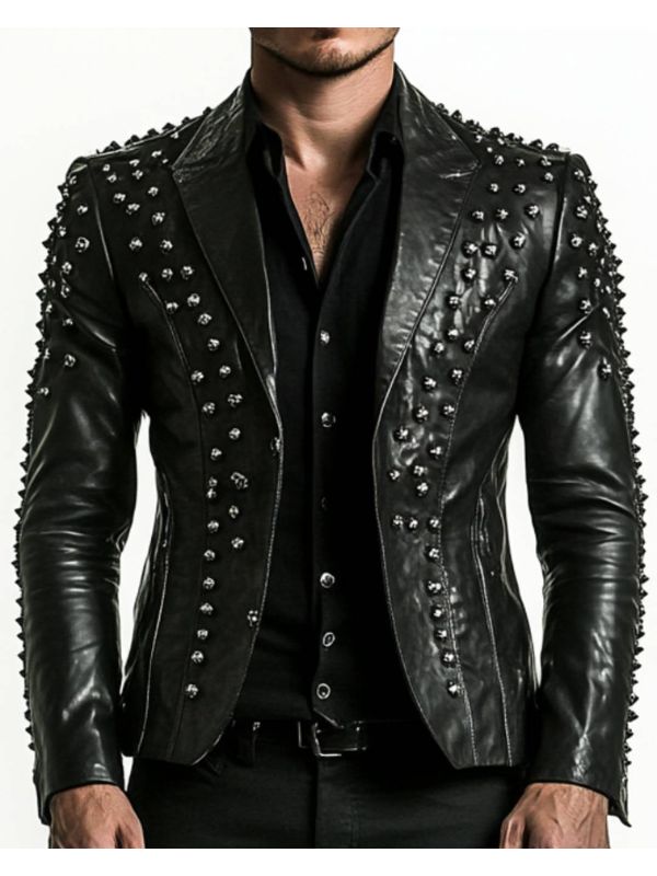 Carter Men's Black Studded Leather Blazer