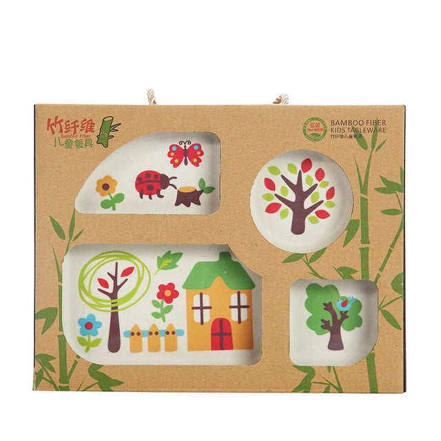 5pcs/set Baby Dinnerware Bamboo Fiber Children Tableware Set