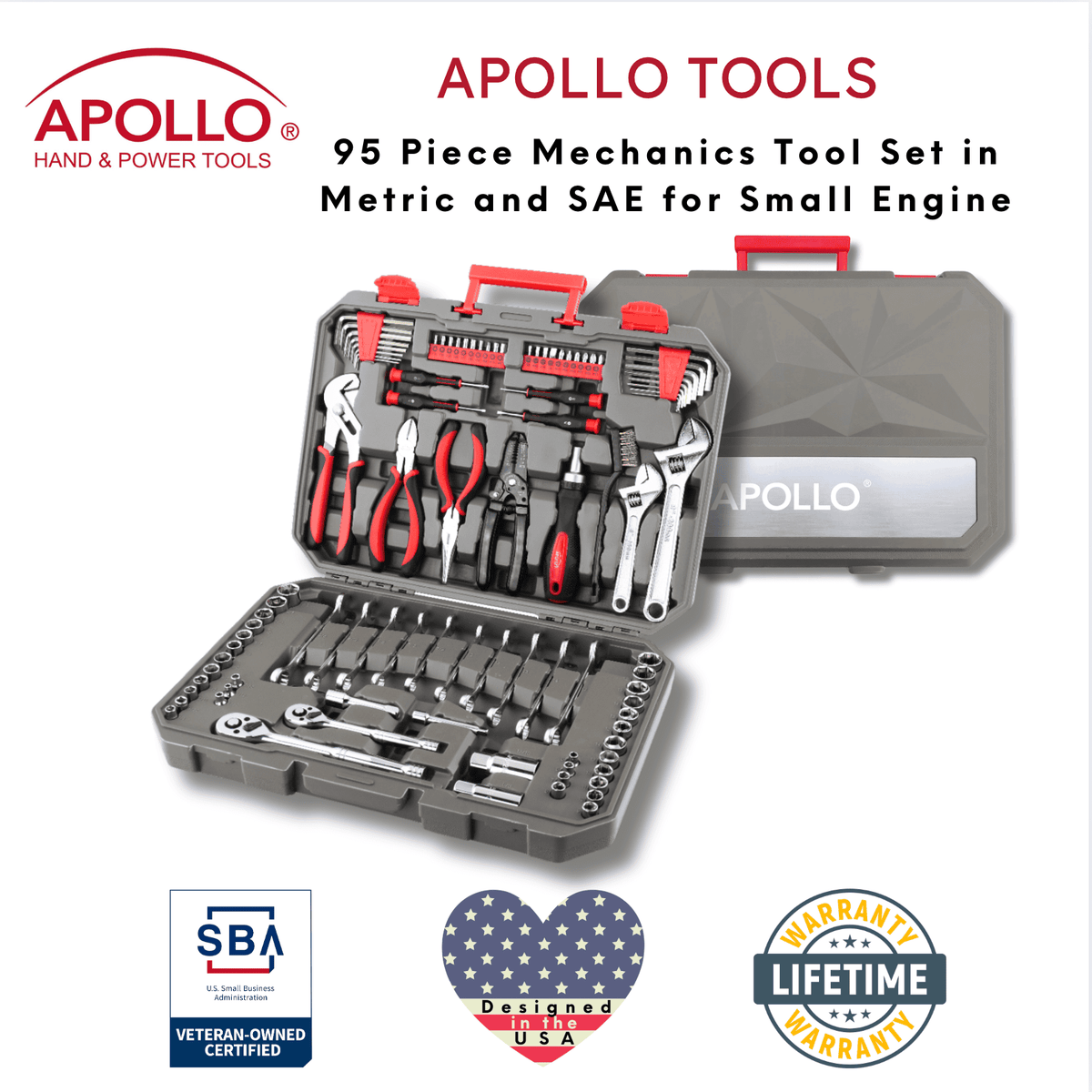 95 Piece Mechanics Tool Set in Metric and SAE for Small Engine
