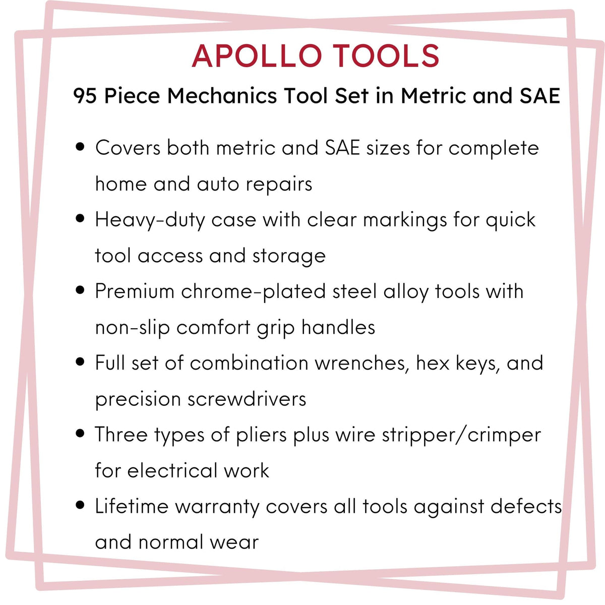 95 Piece Mechanics Tool Set in Metric and SAE for Small Engine