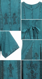 Sakkas Hailey Cap Sleeve Caftan Long Embroidered Stonewashed Dress