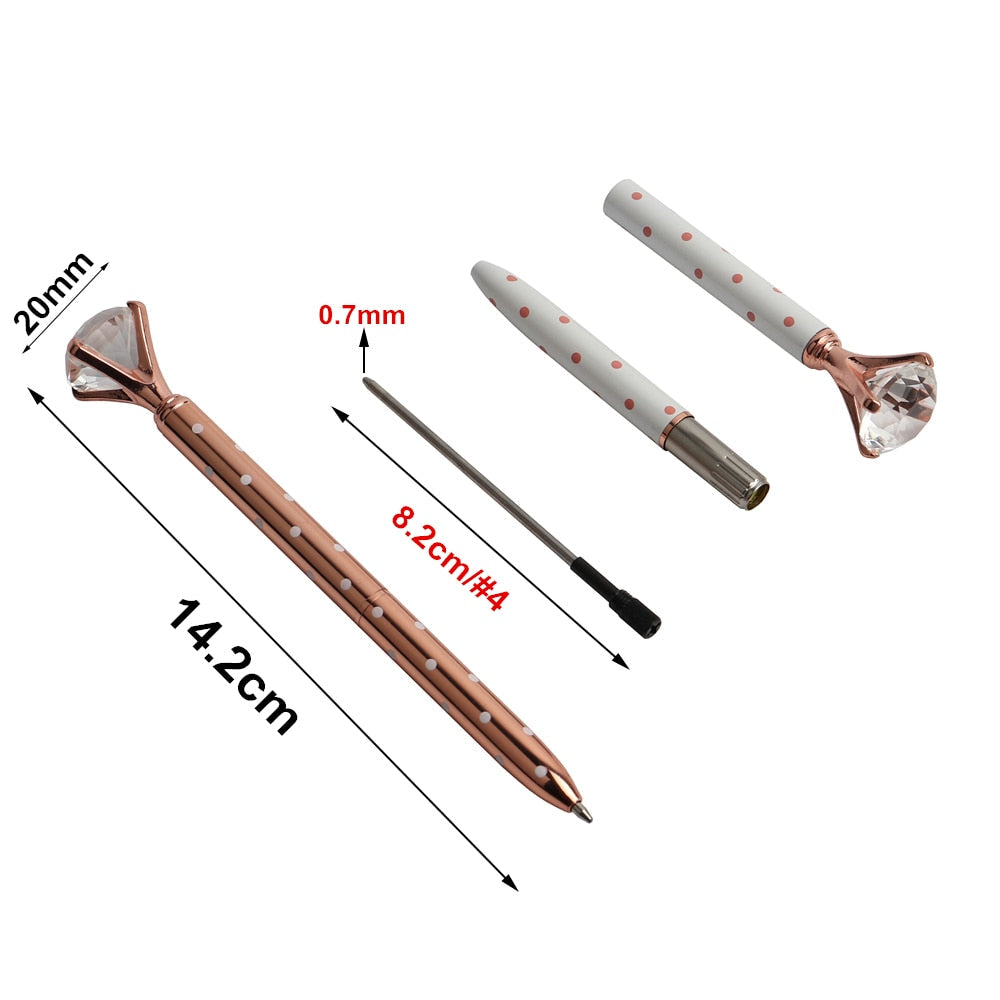 21Color Kawaii Ballpoint Pen Big Gem Metal Ball Pen With Large Diamond