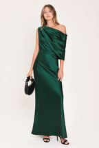 GILDED DRAPE SATIN ONE-SHOULDER MAXI DRESS