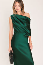 GILDED DRAPE SATIN ONE-SHOULDER MAXI DRESS