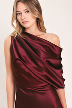 GILDED DRAPE SATIN ONE-SHOULDER MAXI DRESS