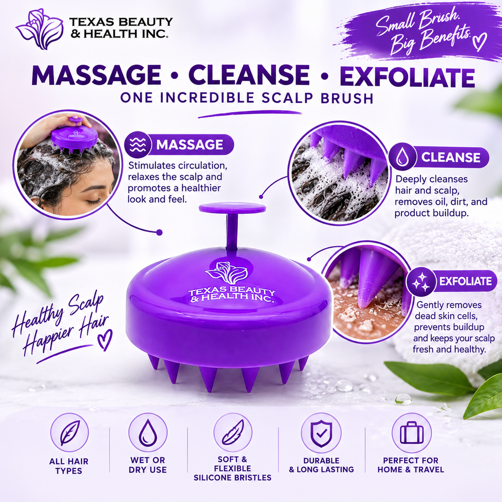 Texas Beauty & Health Scalp Massager Shampoo Brush, Massaging Scrubber