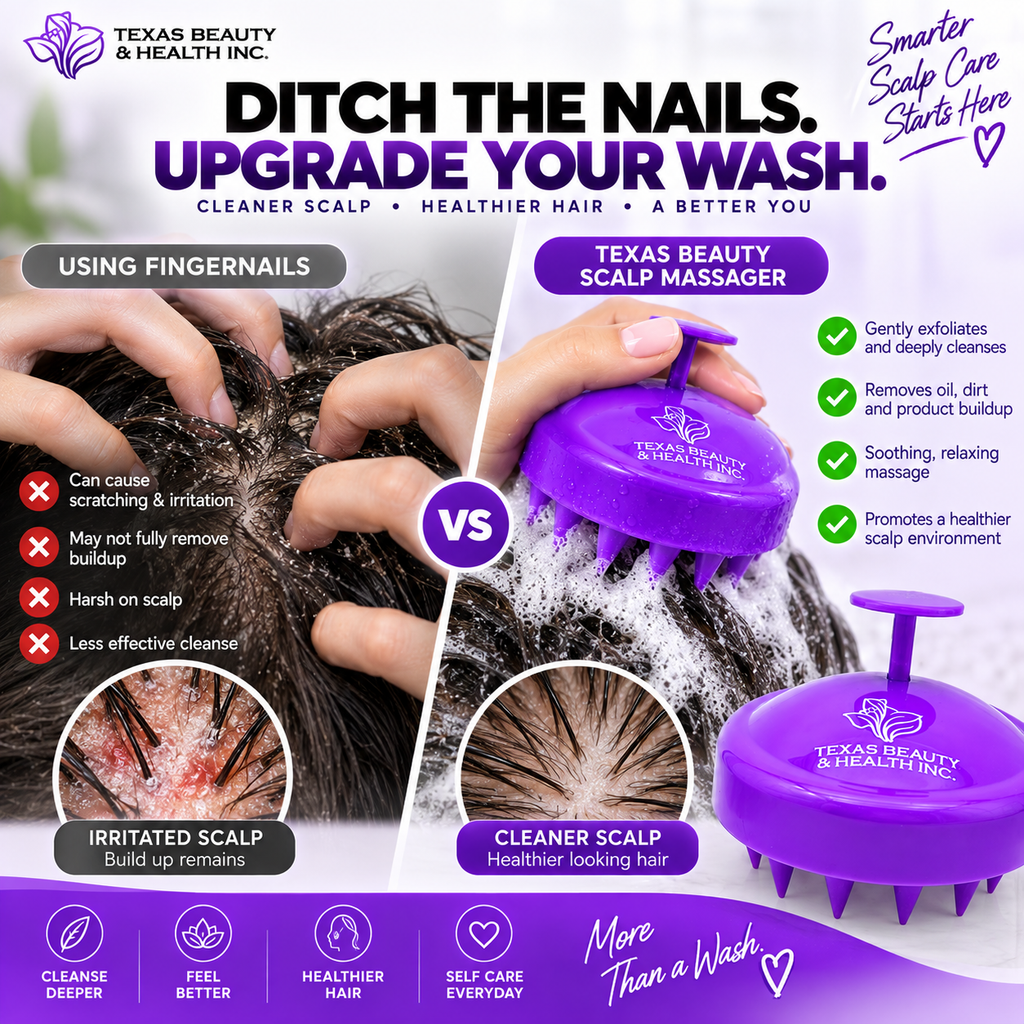 Texas Beauty & Health Scalp Massager Shampoo Brush, Massaging Scrubber