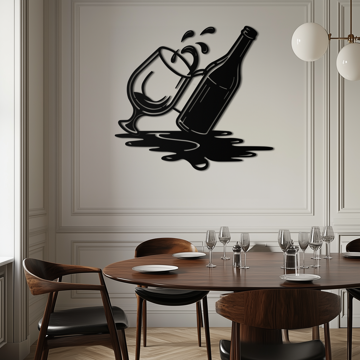 Wine Bottle and Glass Metal Wall Art