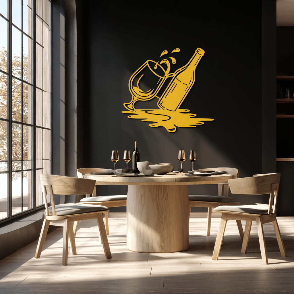 Wine Bottle and Glass Metal Wall Art