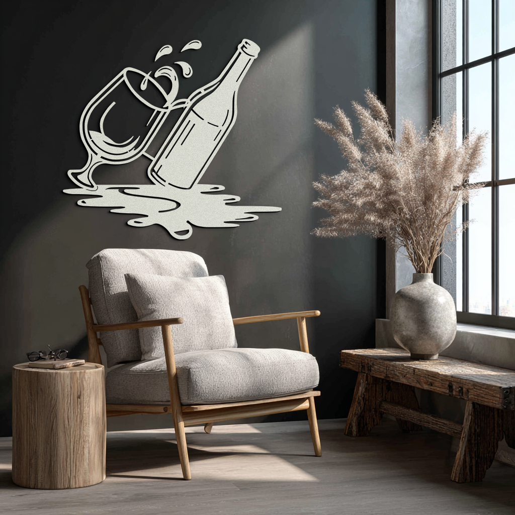 Wine Bottle and Glass Metal Wall Art