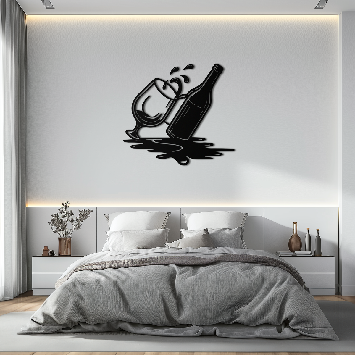 Wine Bottle and Glass Metal Wall Art