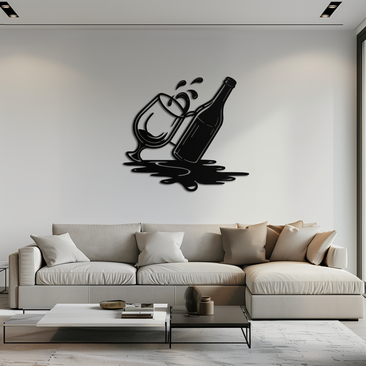 Wine Bottle and Glass Metal Wall Art