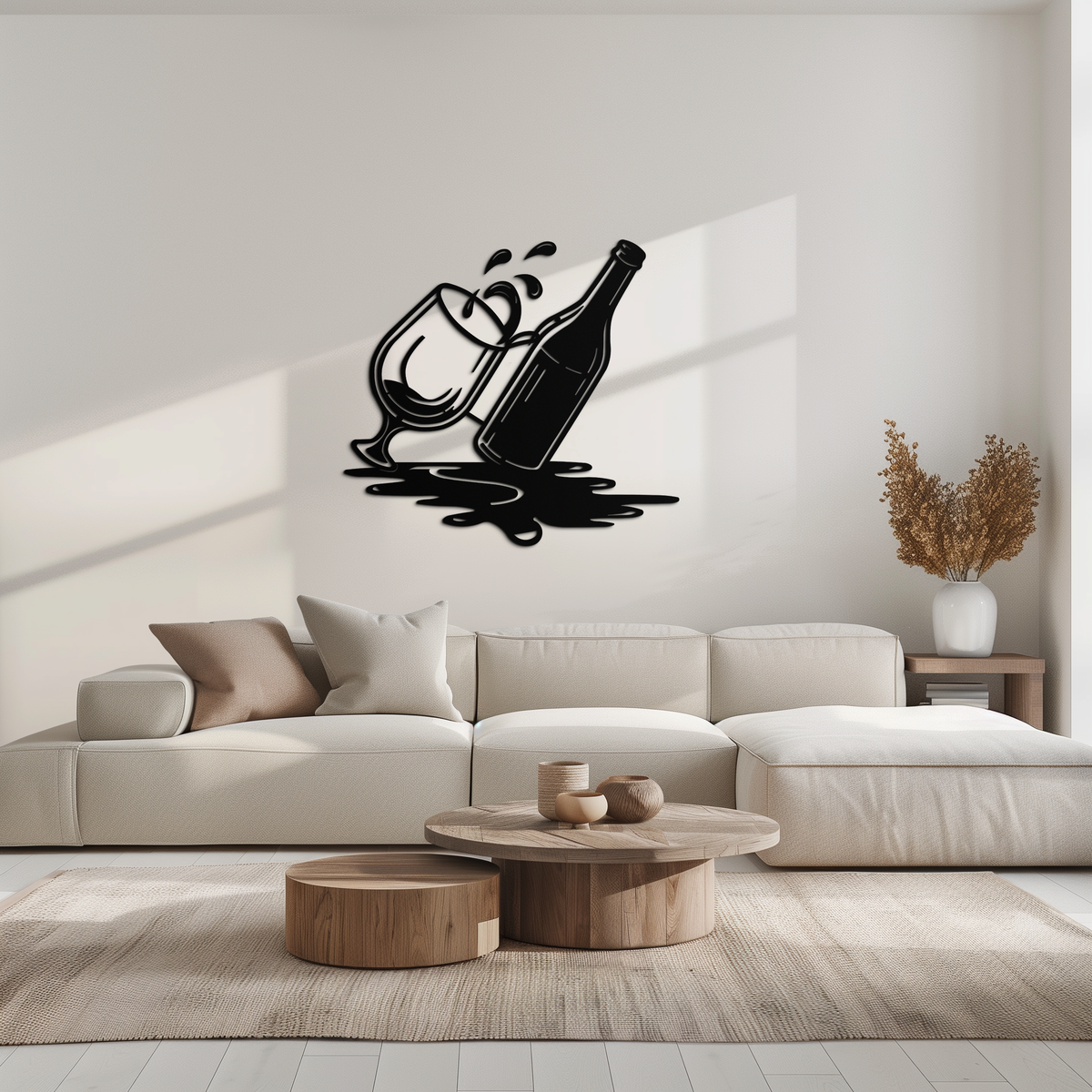 Wine Bottle and Glass Metal Wall Art