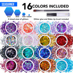 16 pack + 1 glitter glue Chunky Cosmetic Holographic Glitter